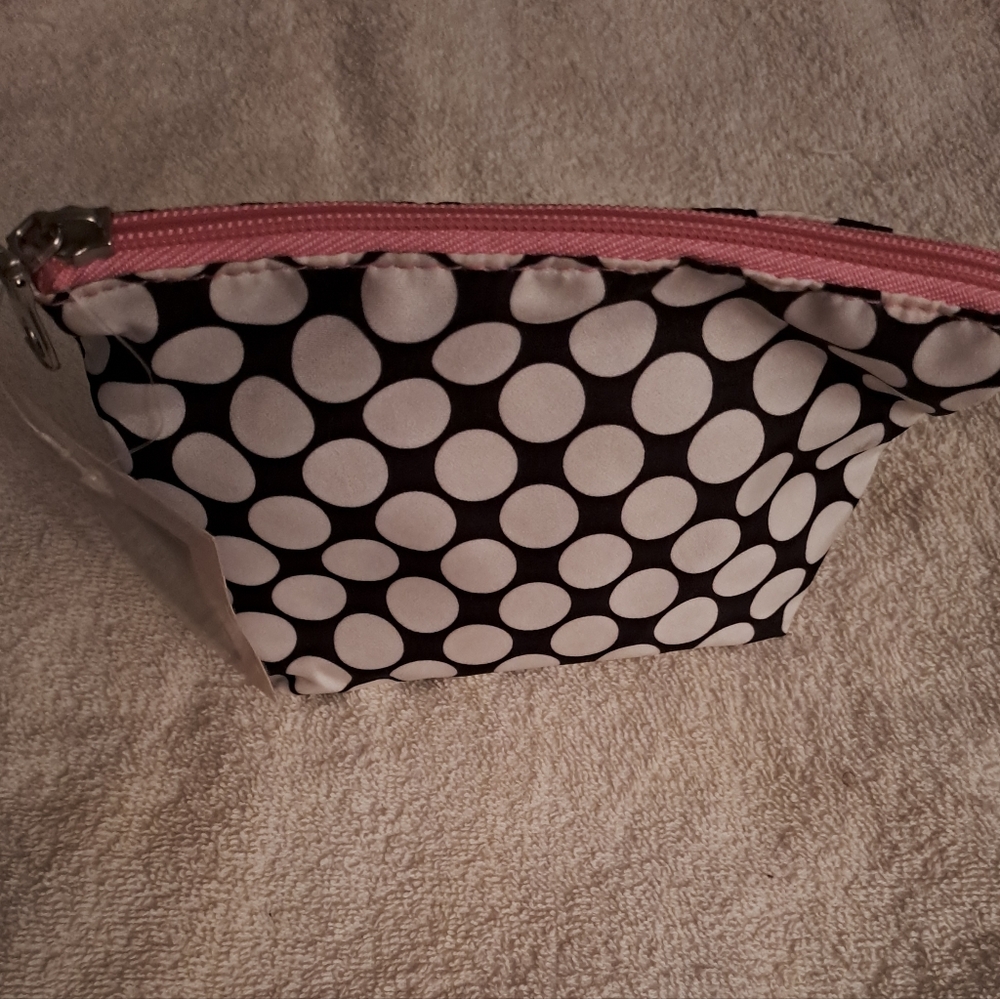 NEW Modella By Conair, Black and White Polka Dot Cosmetic Bag